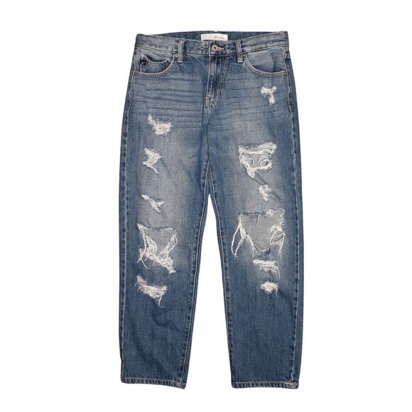 KANCAN $72 Effy‎ Mid Rise Distressed Boyfriend Jean Cropped Size 26 - Picture 1 of 3